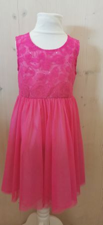 Mädchen Kleid Pink Spitze Pailletten Tüll Grösse 122