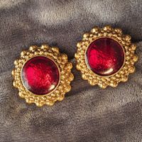 Vintage goldig rote Email Ohrclips