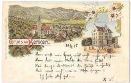 Benken Lithografie 2 Bilder Gemeindehaus Gesamtansicht