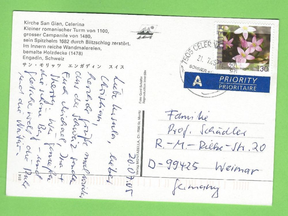 Cartoline postali: Kirche San Gian Celerina Engadin – Usato da Zürich venduto da t24_de 1