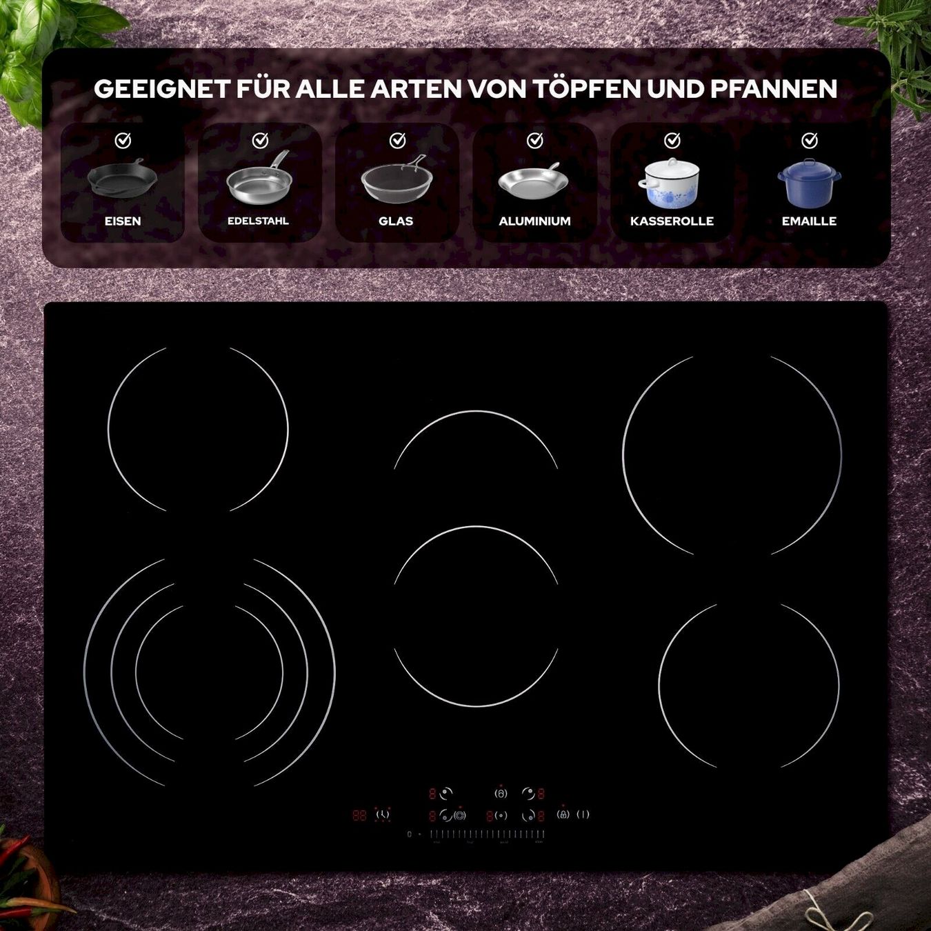 Cucine: Arebos AR-HE-GK5N Glaskeramikkochfeld – Nuovo e nell'imballaggio originale da Bottighofen venduto da zaap 6