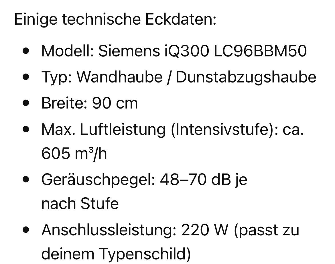 Siemens Cappe di aspirazione: Siemens iQ300 Dunstabzugshaube – Usato da Rupperswil venduto da AnnGee 2