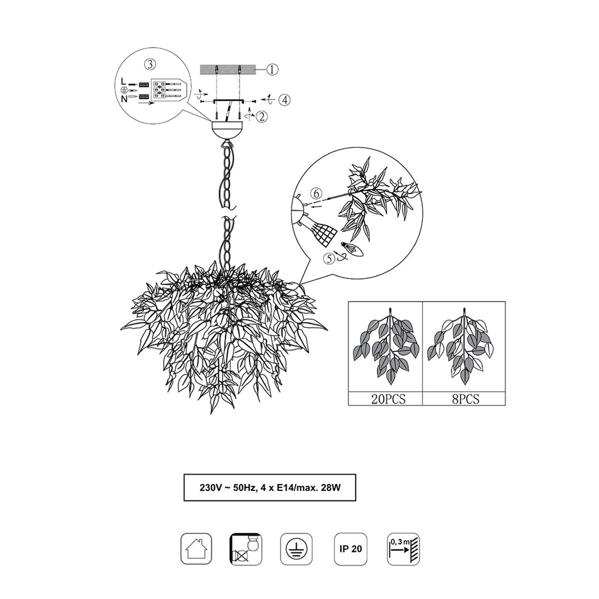 Lampadari & plafoniere: Pendelleuchte, Blätter Design, 70 cm Ø – Nuovo (secondo la descrizione) da Kreuzlingen venduto da Smart-Light 6