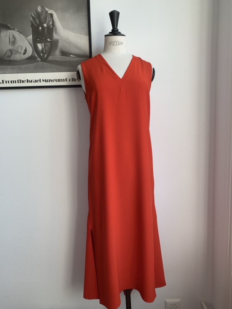 Akris Vestiti: AKRIS: Elegantes,  langes, rot-oranges Sommer-Kleid, 34 – Nuovo (secondo la descrizione) da Luzern venduto da paulablue 1
