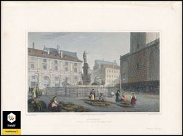 1823, AUGSBURG Stahlstich (color) Augustus Brunnen