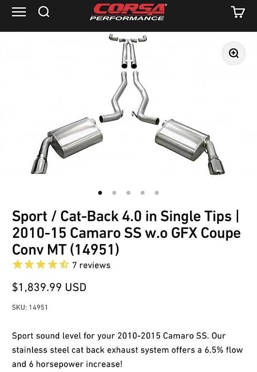 Chevrolet Sistemi di scarico: Cat-Back Corsa performance Camaro 6.2 – Usato da Marsens venduto da Bigout 1