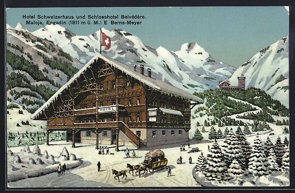 Cartoline postali: Maloja /Engadin, Hotel Schweizerhaus und – Usato da Berlin venduto da bartko-reher