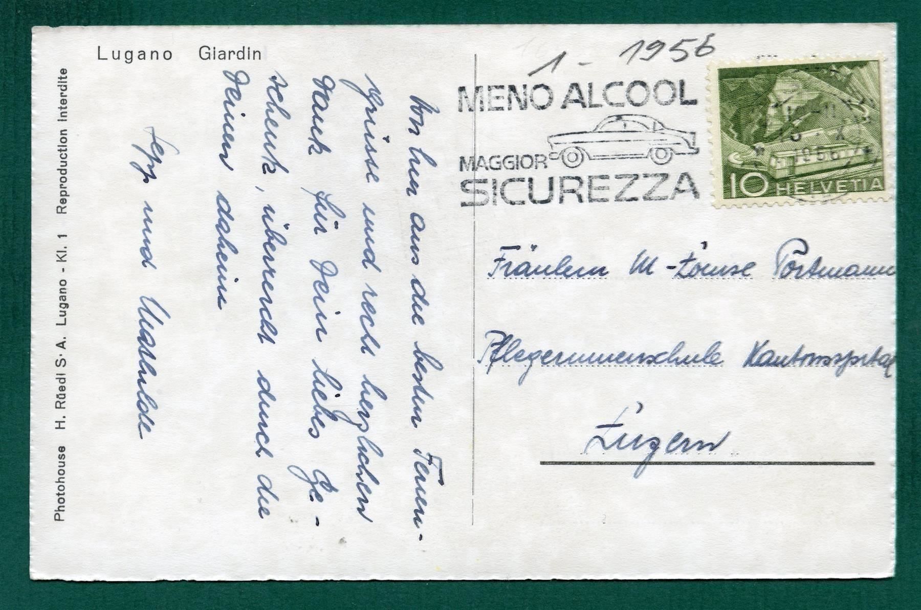 Cartoline postali: Lugano, 1956, Giardini, gelaufen – Usato da Sargans venduto da Hausi1951 1