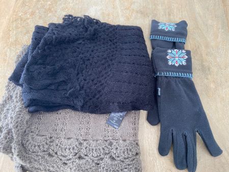 2 Schals oliv und schwarz Handschuhe grau