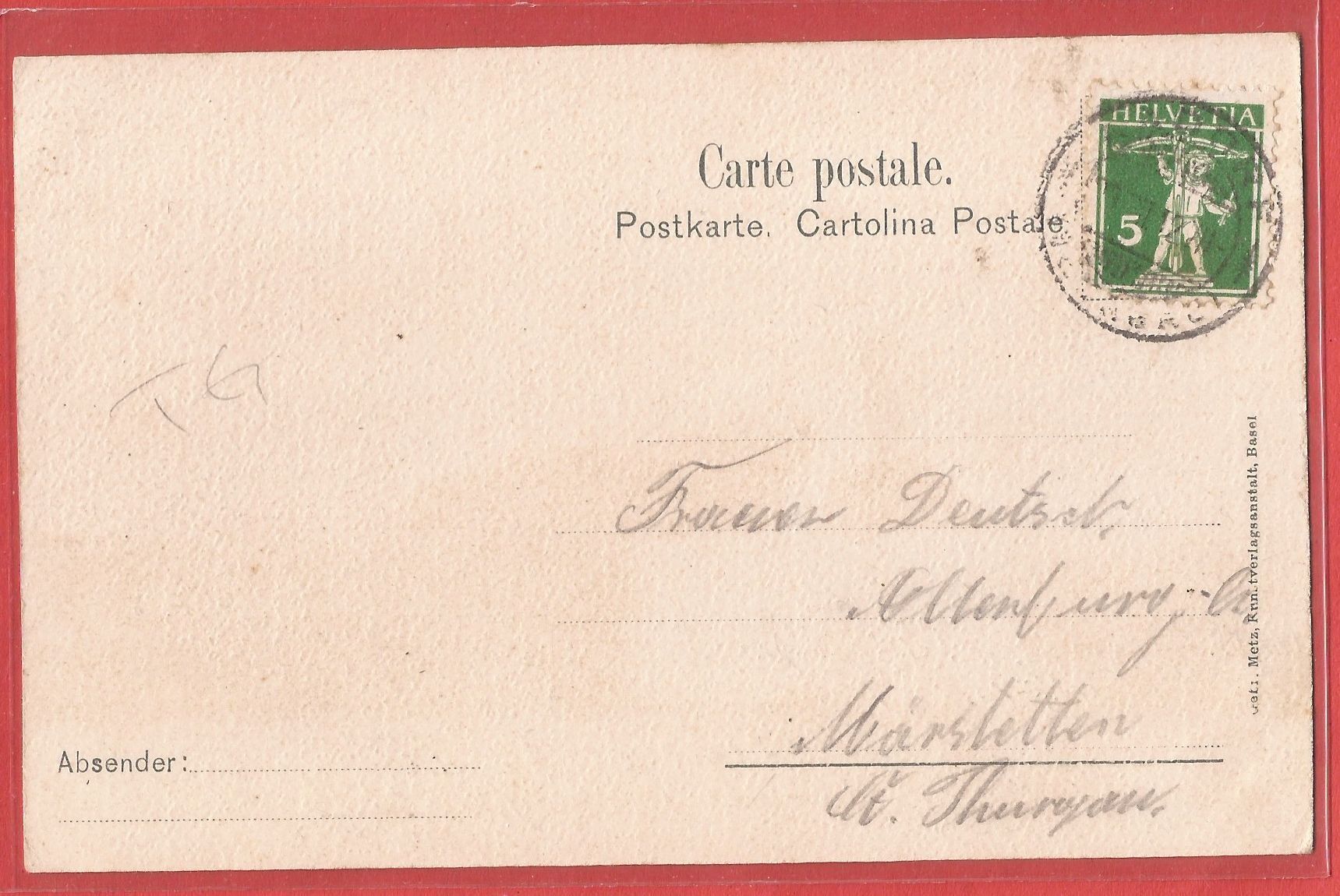 Ansichtskarten: Aadorf Kirche - 1912 – Gebraucht aus Fislisbach von Porano 1
