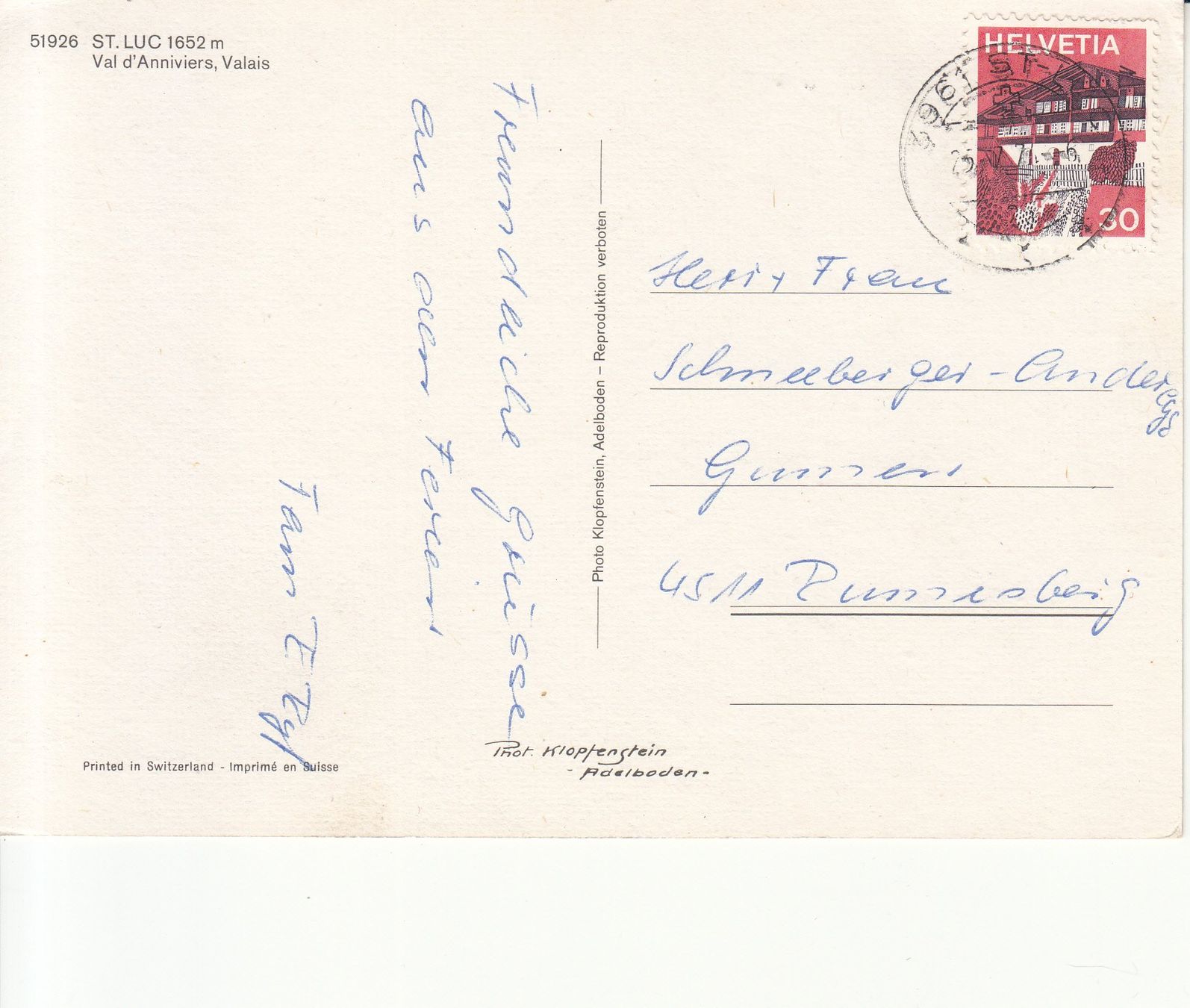 Cartoline postali: St. Luc 1977 – Usato da Bürglen TG venduto da StampGraf 1