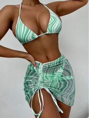 NEUER top sexy Bikini 3-teiler grün-weiss Gr. XS - 222584