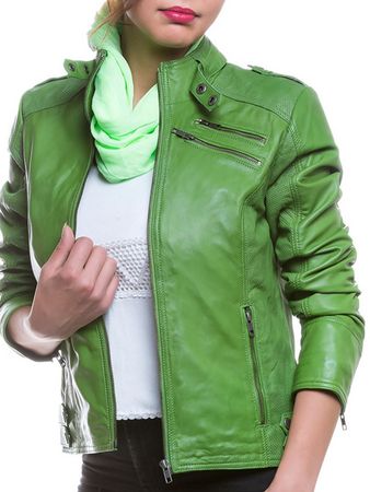 Damen Biker Lederjacke aus echtem Leder in Grün Gr. 36 NEU