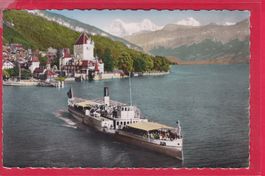 OBERHOFEN AM THUNERSEE MIT DAMPFER, EIGER, MÖNCH, JUNGFRAU