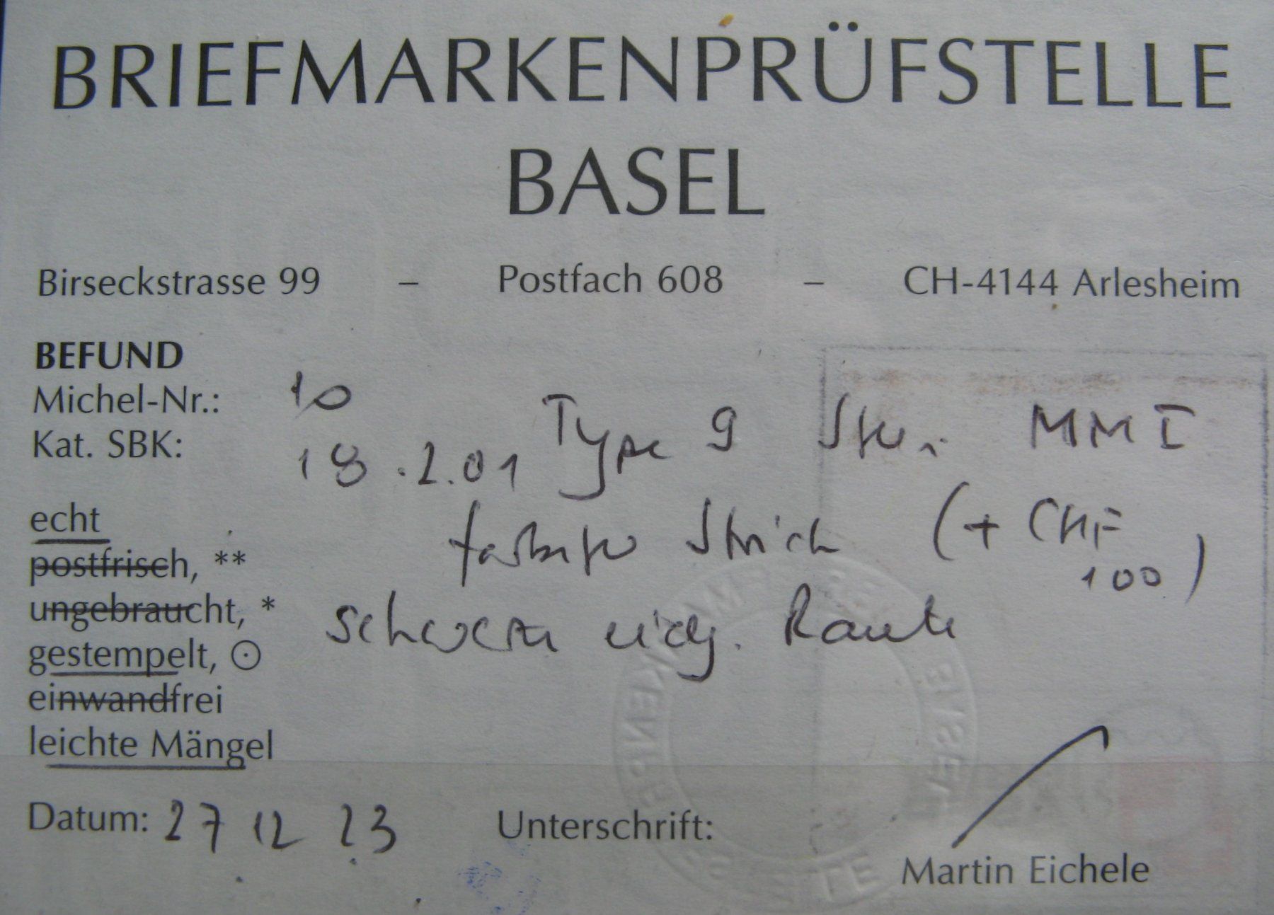 Tutti i francobolli: Rayon II, 18.2.01, gestempelt, mit Prüfbericht – Usato da Frauenfeld venduto da Interessent1 2