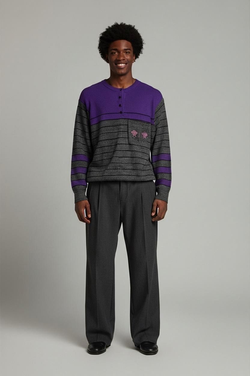 Maglioni & Felpe: Dolores Vintage Lila & Grau Gestreifter Henley Pullover – Usato da Zug venduto da vinokilo
