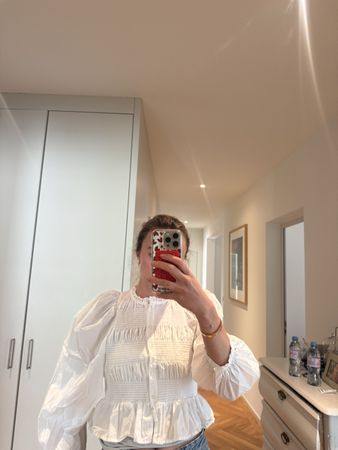 ZARA weisses Blusentop mit Puffärmel Grösse S, für Sommer