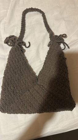 Handtasche gehäkelt braun Schultertasche neuwertig