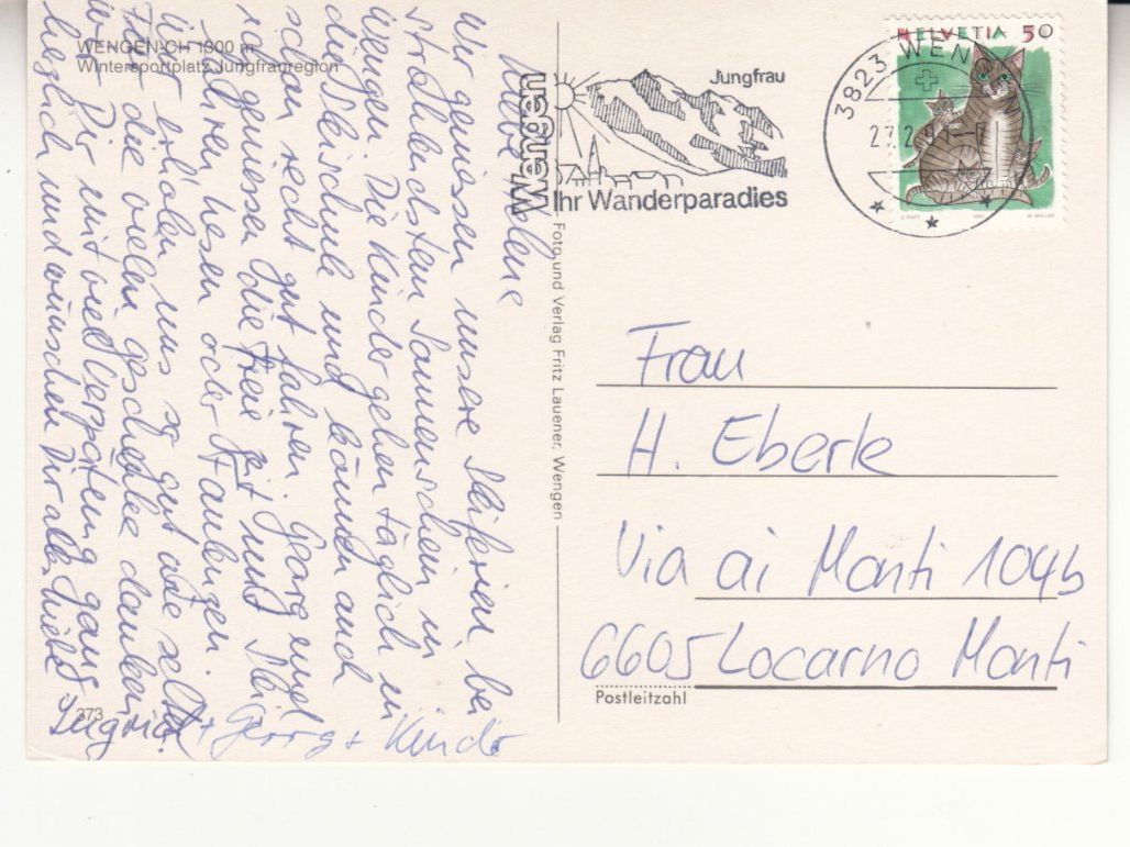 Ansichtskarten: Wengen 1991 – Gebraucht aus Bürglen TG von StampGraf 1