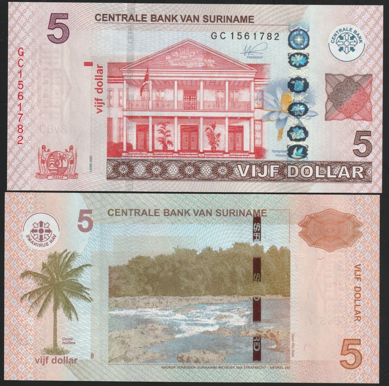 Billets de banque: Suriname 5 Dollar UNC 2020 – Neuf (Voir description) à Naters par Radman