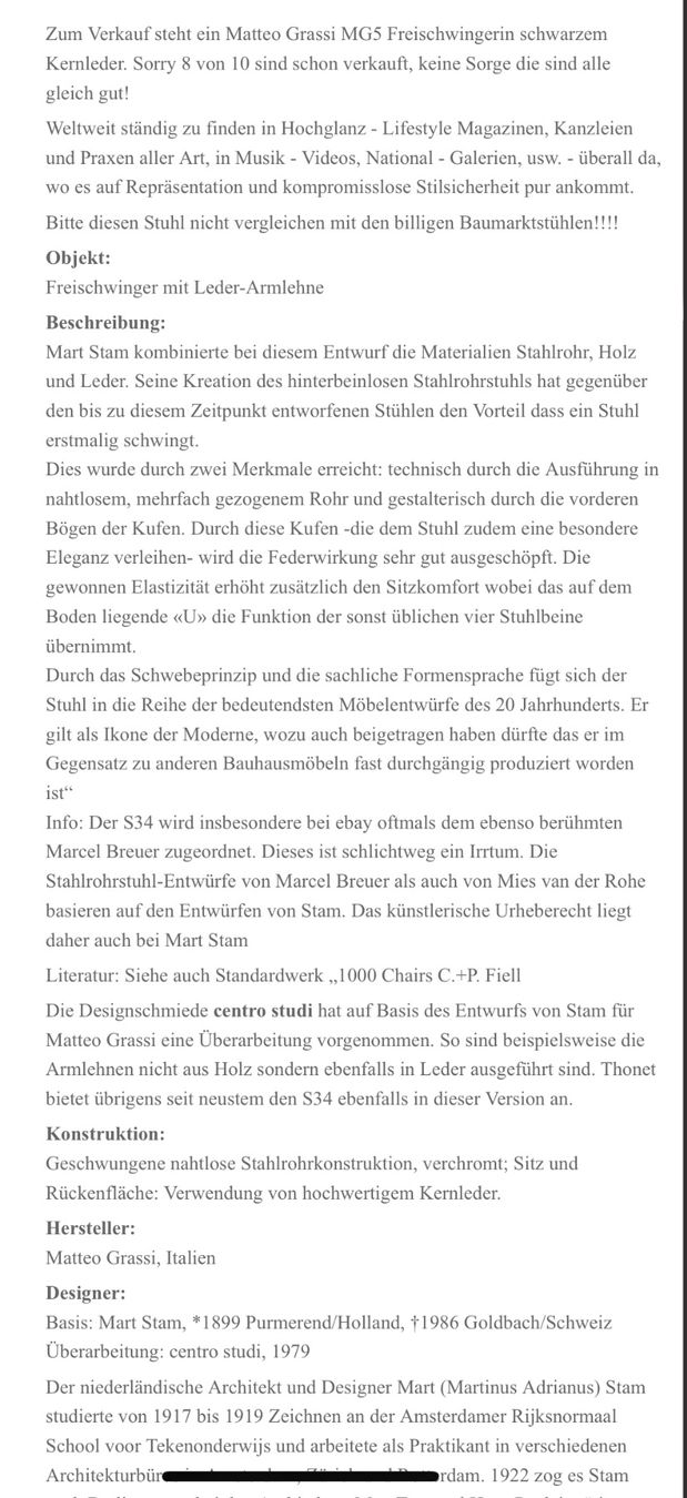 Matteo Grassi Sedie: 6 Freischwinger Stühle Matteo Grassi ! – Usato da Bern venduto da Artbrokerswitzerland 8