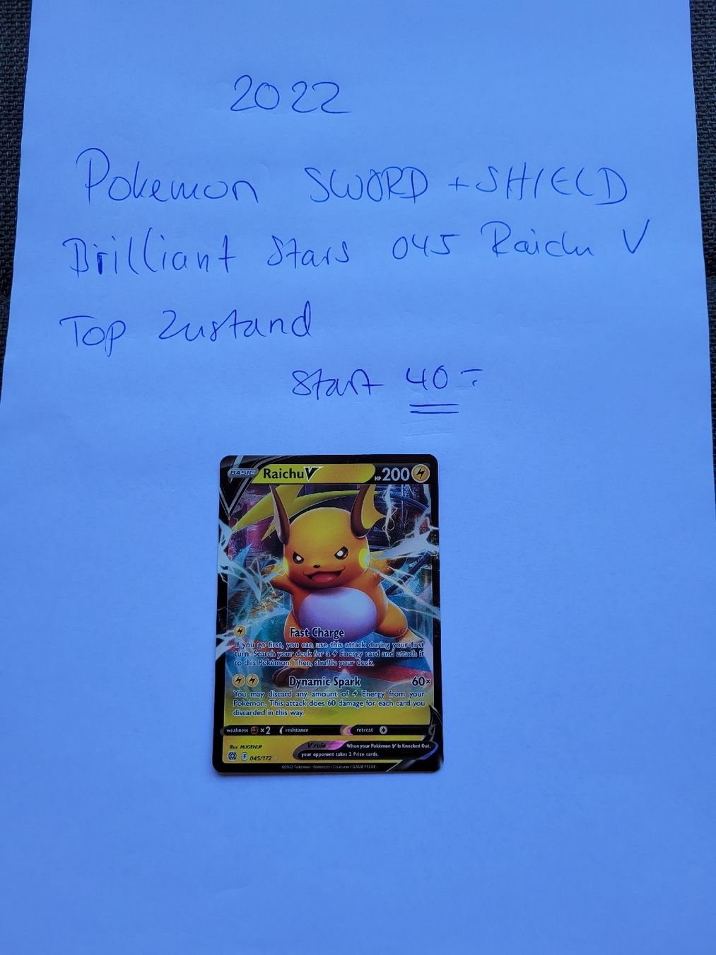 Pokémon Carte collezionabili: 2022 Pokemon Sword &Shield Raichu V  – Nuovo (secondo la descrizione) da Basel venduto da dhe_qbg8