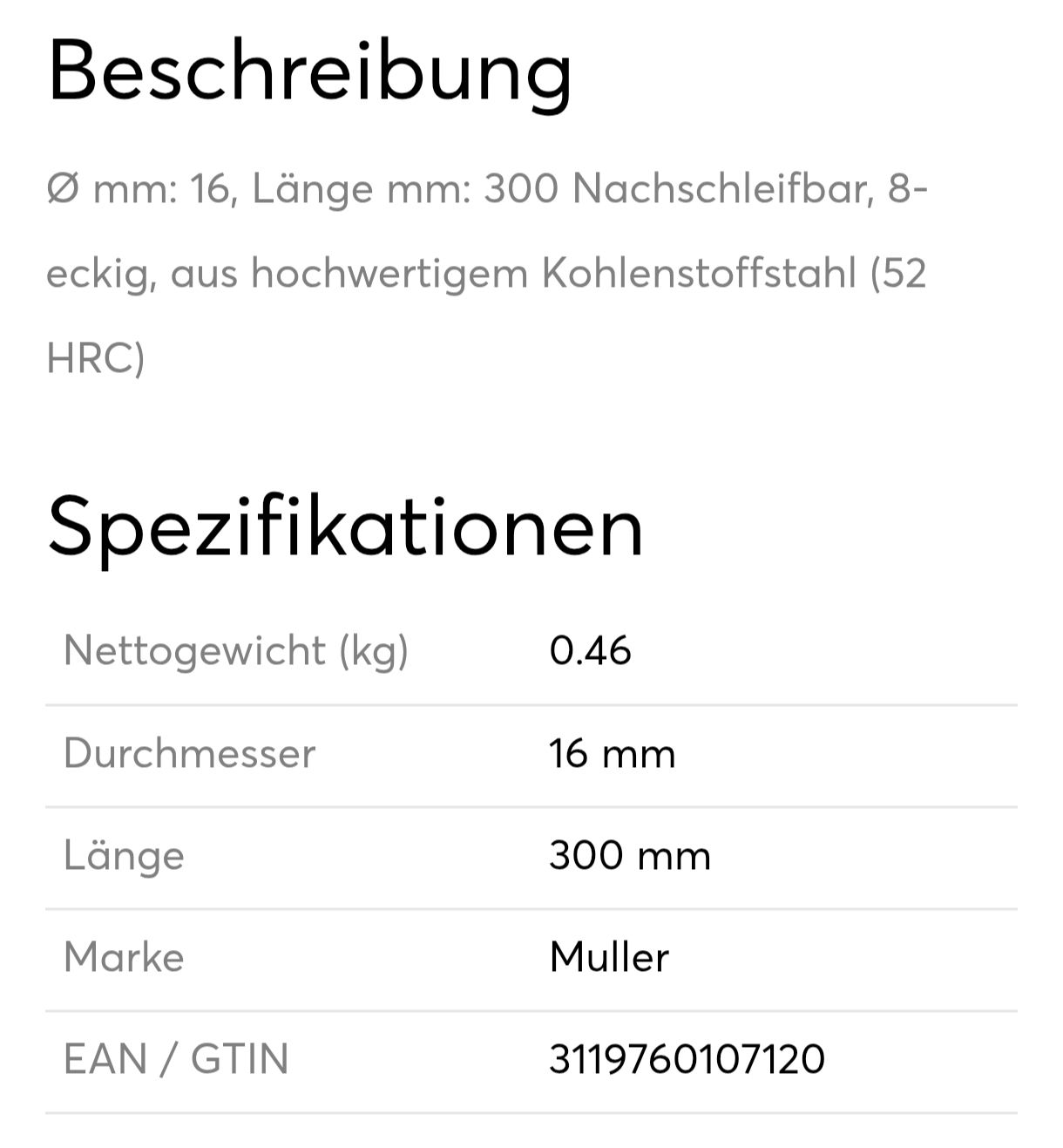 Alle Werkzeuge: Spitzeisen MULLER Carbone  – Neu und originalverpackt aus Niederuzwil von TaurexTools 1
