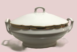 Suppenschüssel Soupière Porzellan Langenthal 1932 weiss Gold