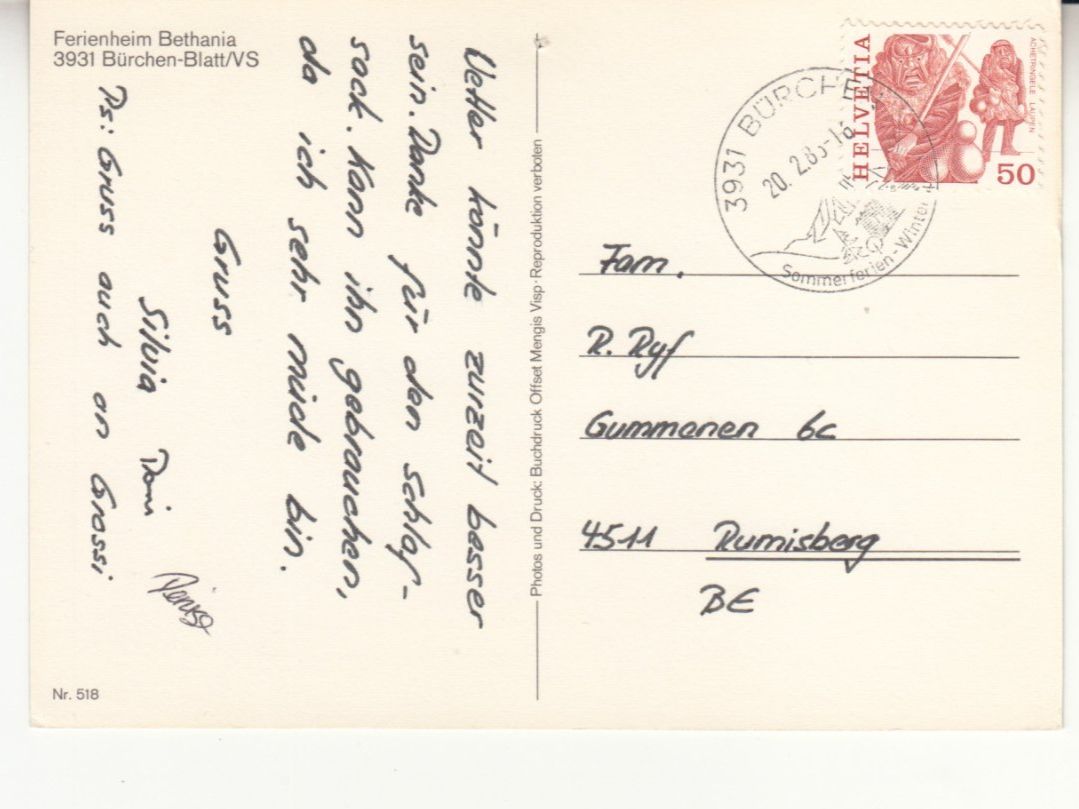 Ansichtskarten: Bürchen 1988 – Gebraucht aus Bürglen TG von StampGraf 1