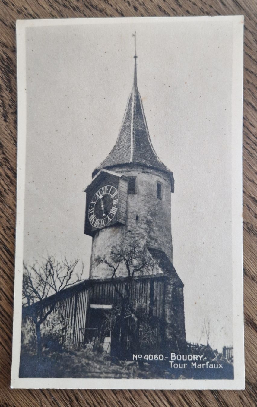 Cartoline postali: Tour Marfaux Boudry, Berger Paoeterie – Usato da Ebikon venduto da Donar50