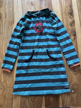 Villervalla Kleid Gr. 134 Türkis gestreift Stern Bio
