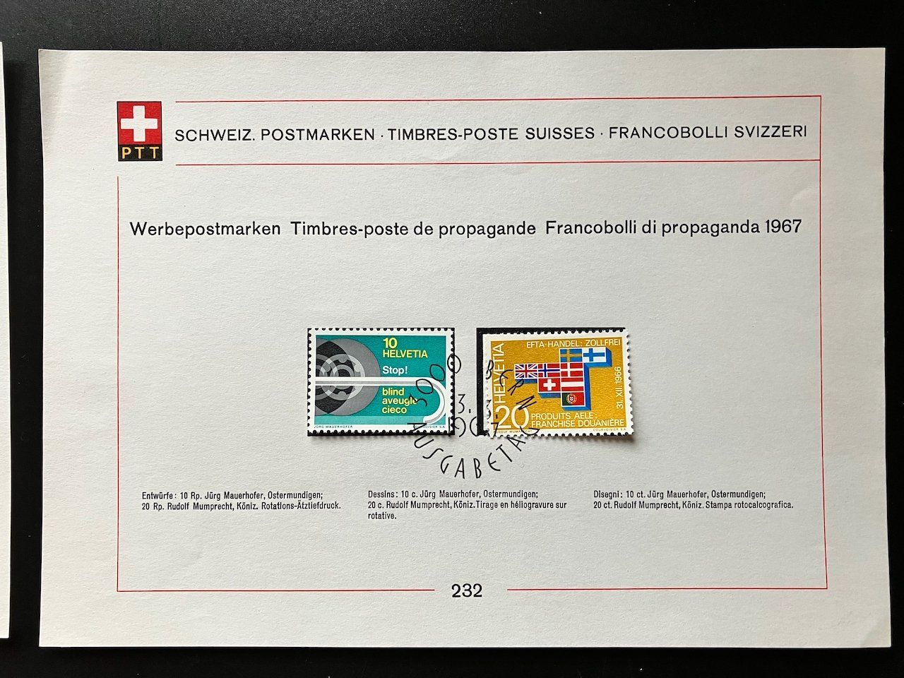 Alle Briefmarken: 3 PTT-Blätter 1967 mit ET – Gebraucht aus Nesslau von zueri6 2