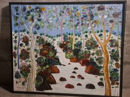 Fluss im Wald – 100×120 cm – Öl auf Leinwand