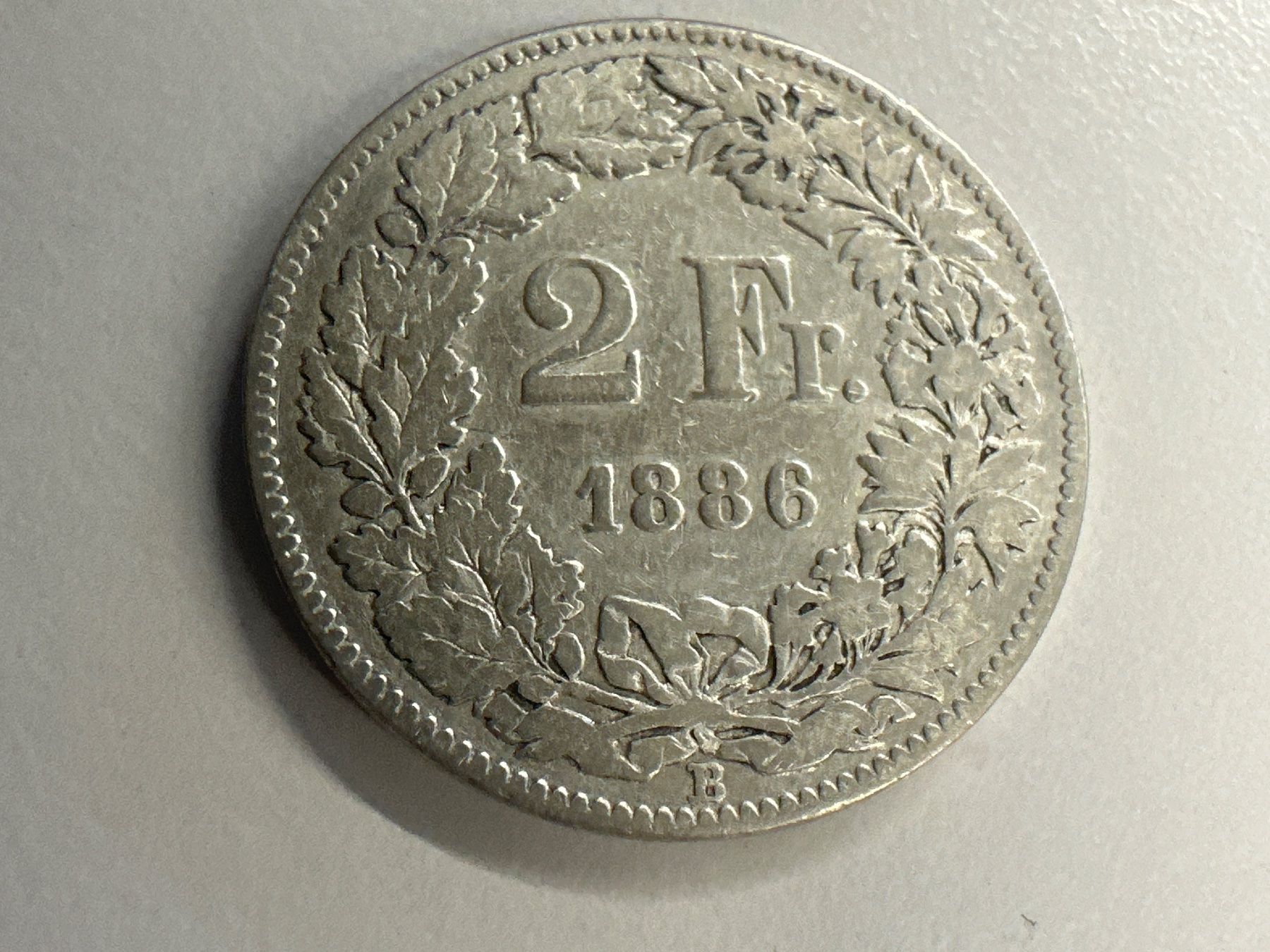 Alle Münzen: 2 Fr. Silber Schweiz 1886 -ss – Gebraucht aus Herisau von herau