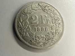 2 Fr. Silber Schweiz 1886 -ss