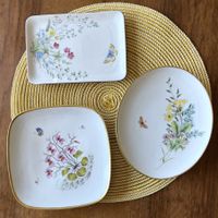 Servierplättli Porzellan 3 Teile Handmalerei Wiesenblumen