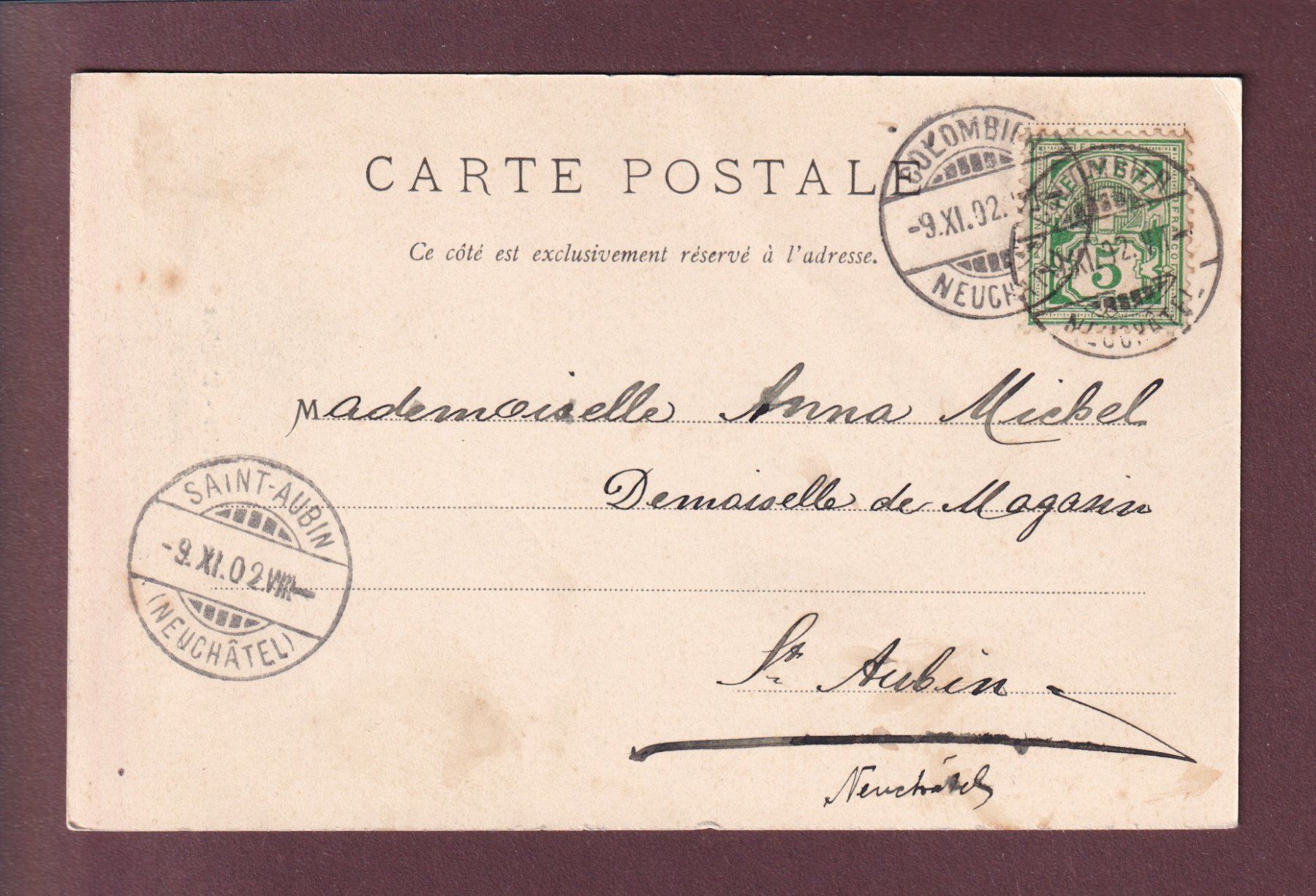 Cartoline postali: COLOMBIER - Eglise - 1902 – Usato da Pully venduto da nicecards 1