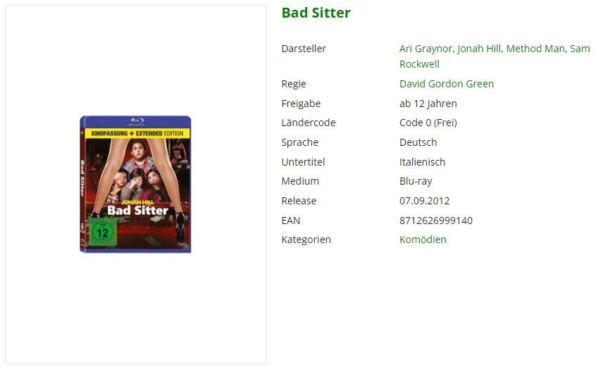 Tutti i DVDs: Bad Sitter (Bluray) – Usato da Emmetten venduto da SVollenweider