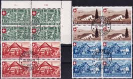 1945, Pro Patria Nr. B26-29 Viererblock-Serie gestempelt.