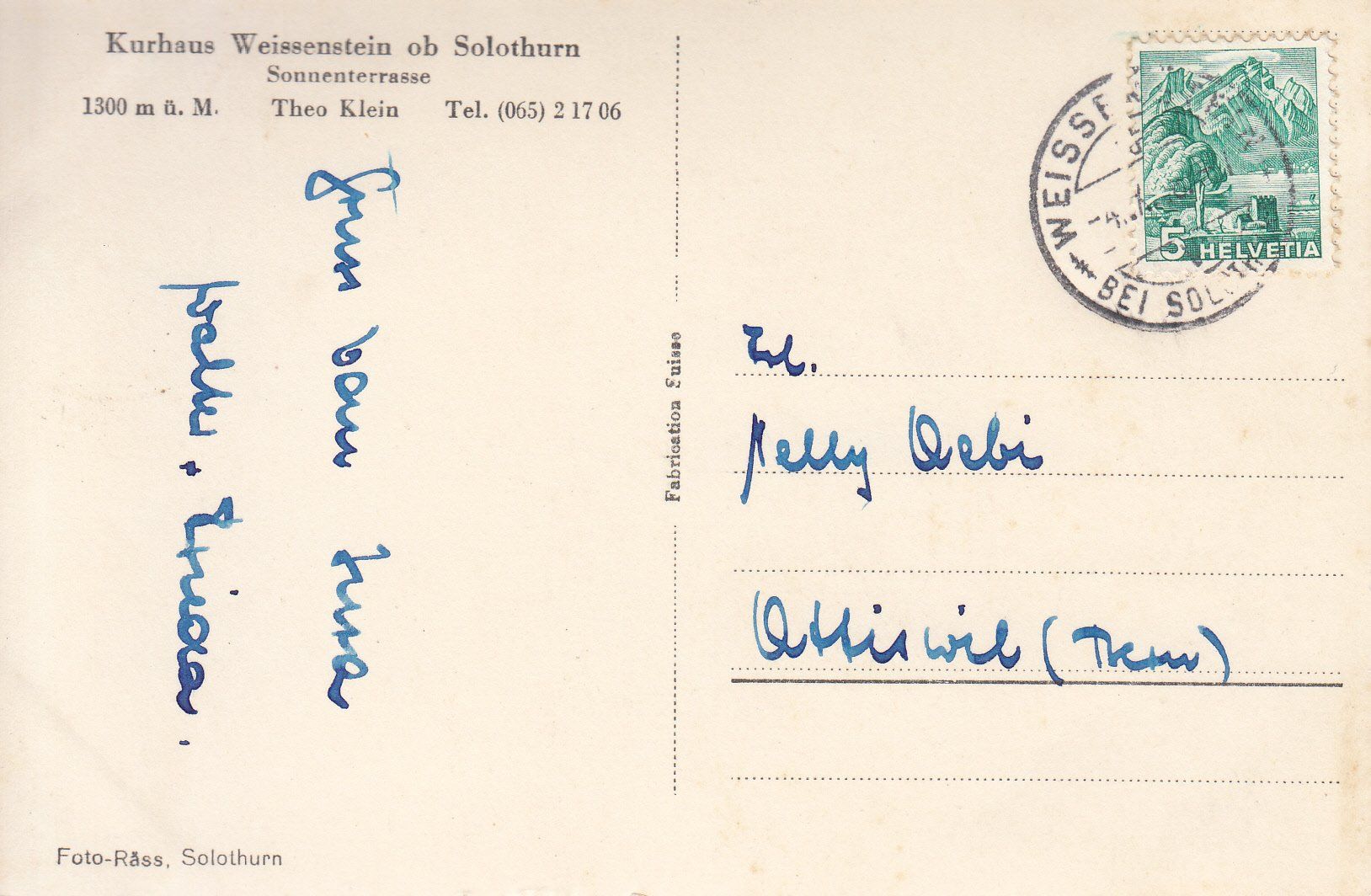 Ansichtskarten: Weissenstein  Kurhaus 1938 – Gebraucht aus Bürglen TG von StampGraf 1