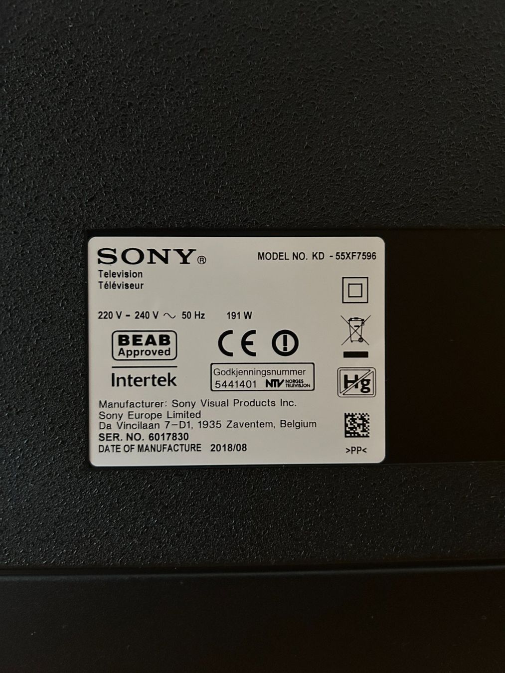 Sony Fernseher: Sony KD-55XF7596 – Gebraucht aus Eysins von inf_nwb9 1