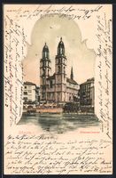 AK Zürich, Grossmünster vom Wasser aus
