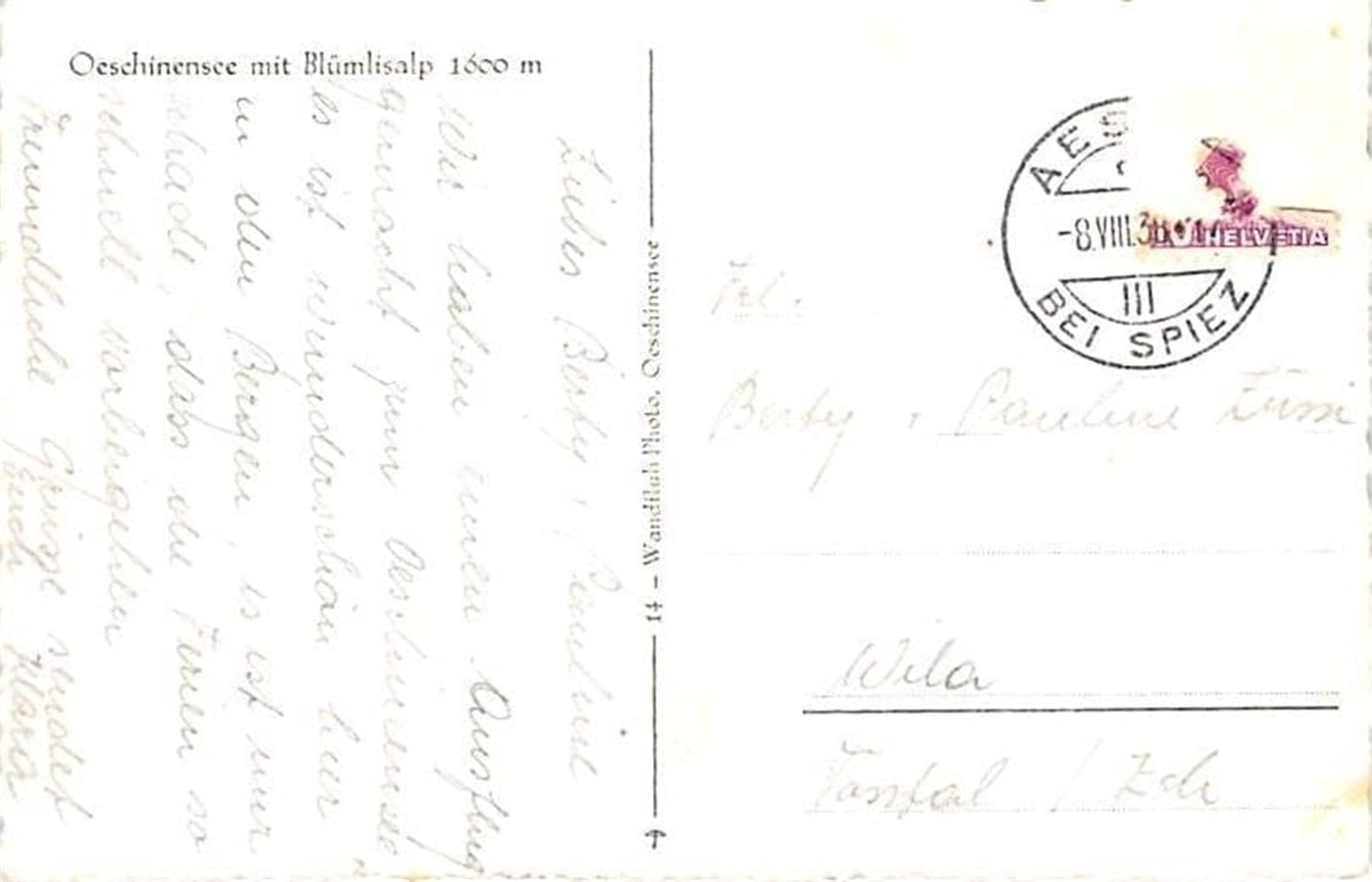 Cartoline postali: Kandersteg, Oeschinensee mit Blümlisalp – Usato da Ottikon b.Kemptth. venduto da Neptun1974 1