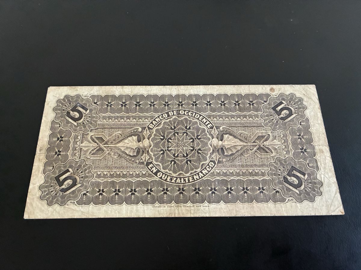 Banconote: 5 pesos 1910 Guatemala  – Usato da Dällikon venduto da Woldbanknoten 2