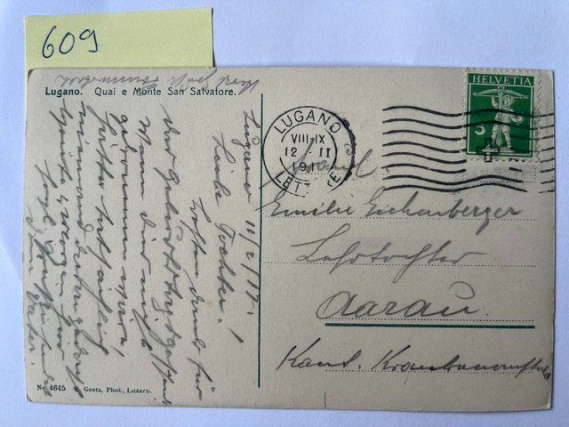 Cartoline postali: Ansichtskarte Lugano Quai  e Monte San Salvatore, 1917 – Usato da Niederwil AG venduto da dahu75 1