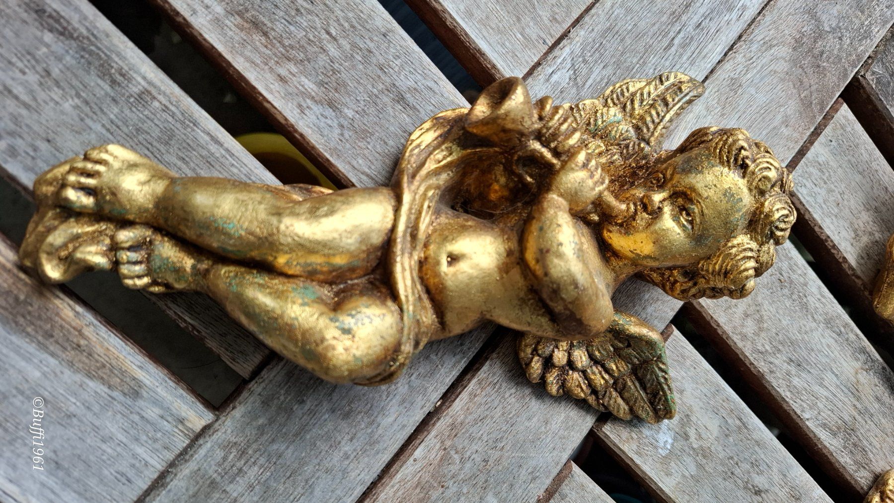 Statuette: Bütten-Engel mit Flöte – Usato da Russikon venduto da buffi1961