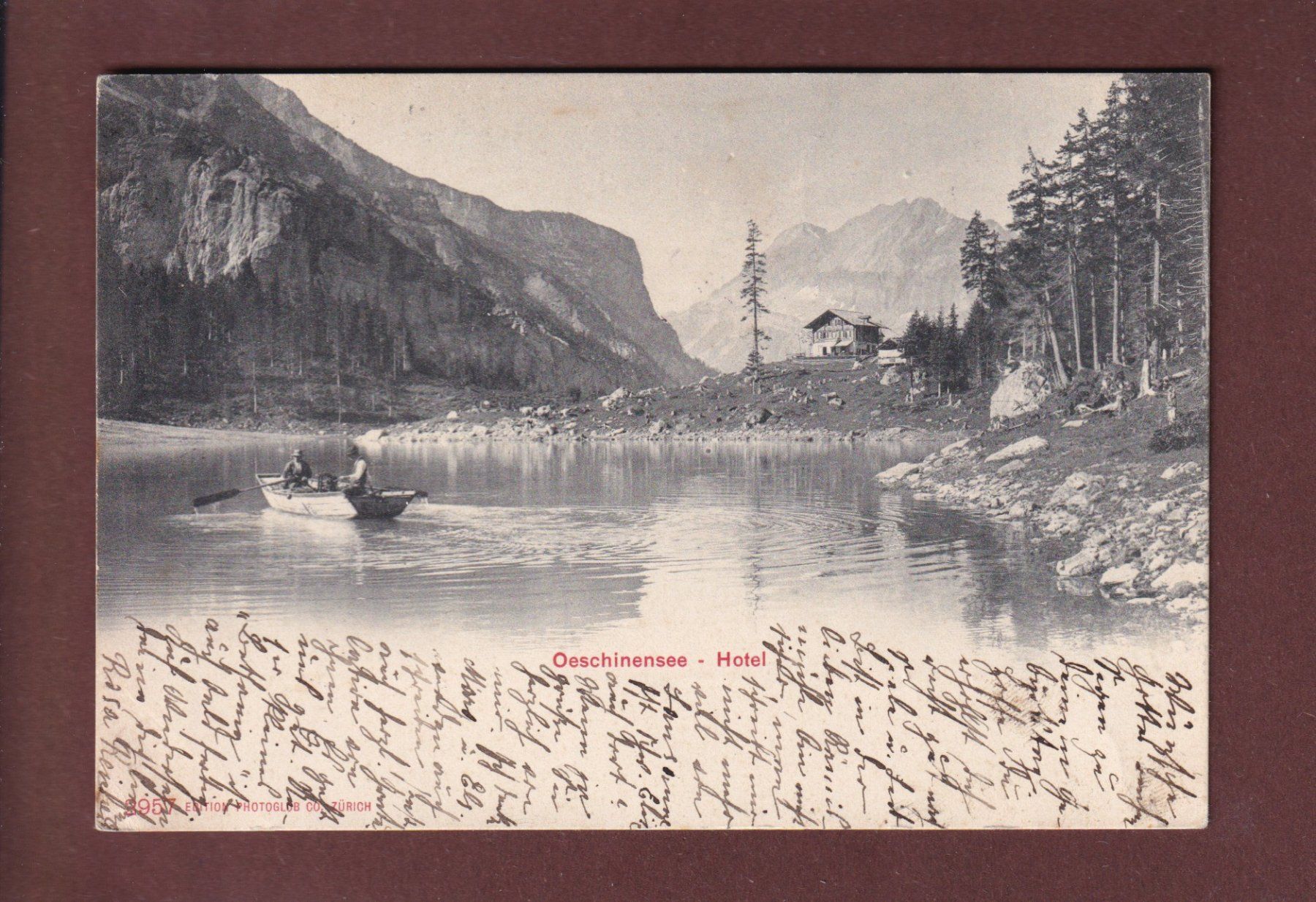 Cartoline postali: OESCHINENSEE - Hotel - Boot - 1905 – Usato da Pully venduto da nicecards