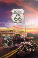 Blechschild Route 66 Diner Motorrad Harley Davidson Indian