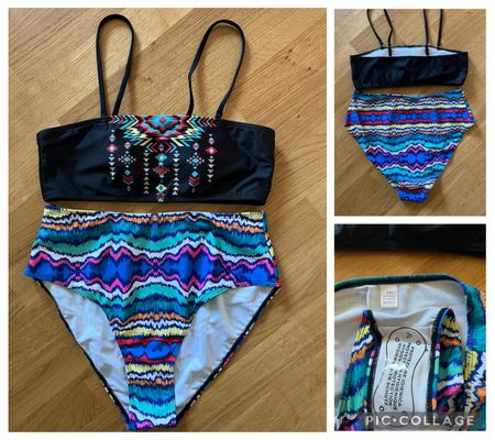 Neuer Bikini mit Muster, Gr. XL High Waist