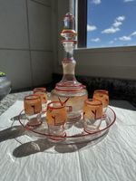 Antikes Likör Glas Set mit Karaffe handbemalt 1930 (2)